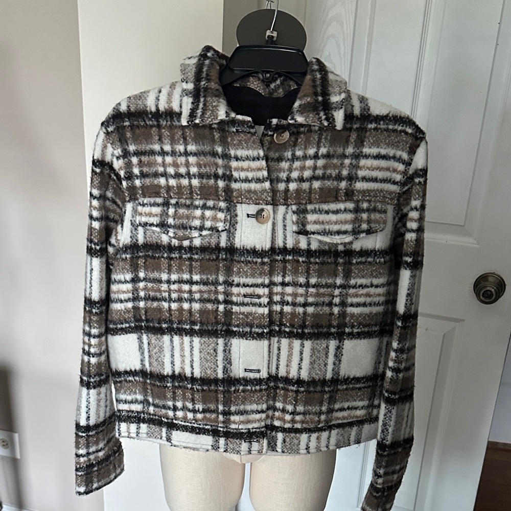 Joie Plaid Teddy Jacket - Brown and Cream